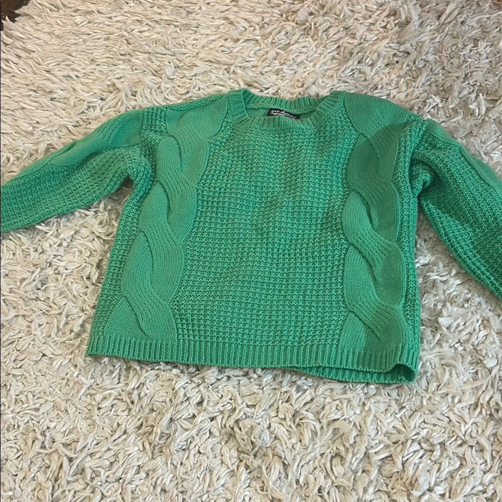 Freshman Green Crew Neck Waffle Knit Sweater